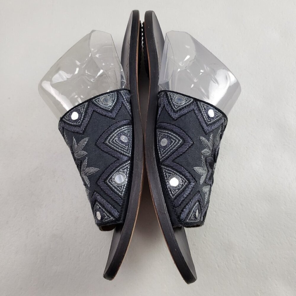 Jeffrey Campbell Embroidered Slide Sandal Womens 9 Black Leather Floral Slip On - Picture 6 of 12